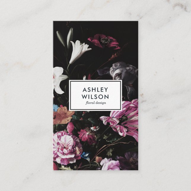 Elegant Modern Dark Floral Bouquet Business Card (Front)