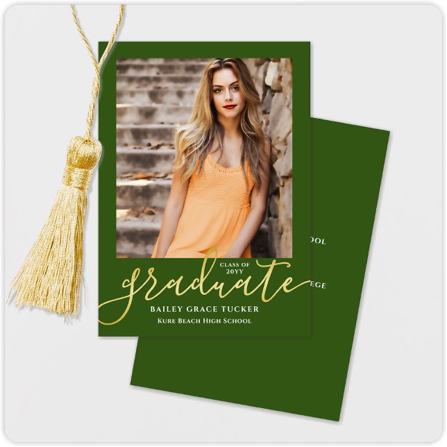 Elegant Modern Dark Green Photo Graduation Announcement (Creator Uploaded)