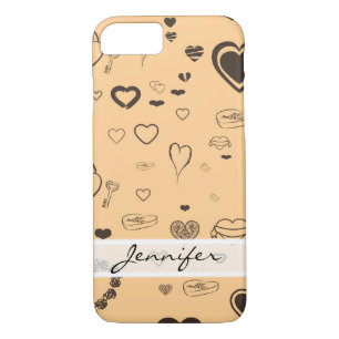 Elegant Modern Dark Grey Heart Pattern iPhone 8/7 Case