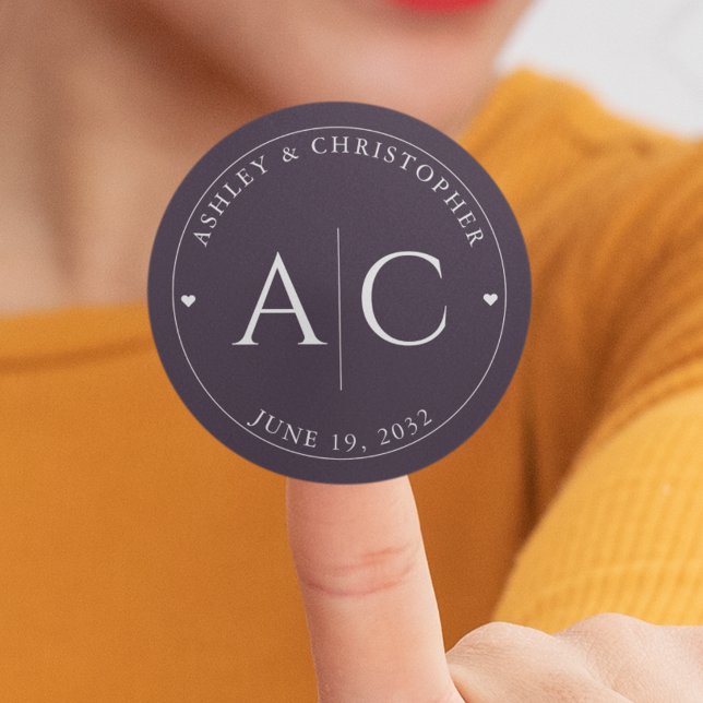 Elegant Modern Dark Purple Wedding Classic Round Sticker (Creator Uploaded)