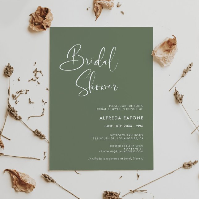 Elegant & modern dark sage green Bridal shower Invitation (Creator Uploaded)