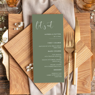 Elegant & modern dark sage green Let's eat wedding Menu