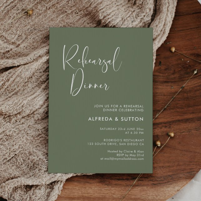Elegant & modern dark sage green Rehearsal dinner Invitation (Creator Uploaded)
