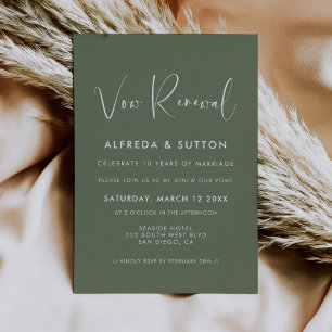 Elegant & modern dark sage green Vow renewal Invitation