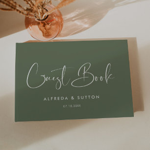 Elegant & modern Dark sage green wedding Guest Book