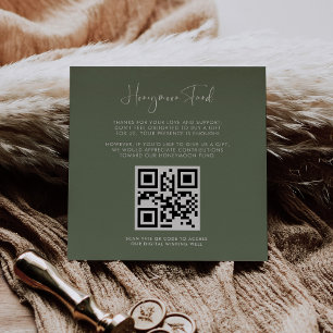 Elegant & modern Dark sage Honeymoon fund QR code Enclosure Card