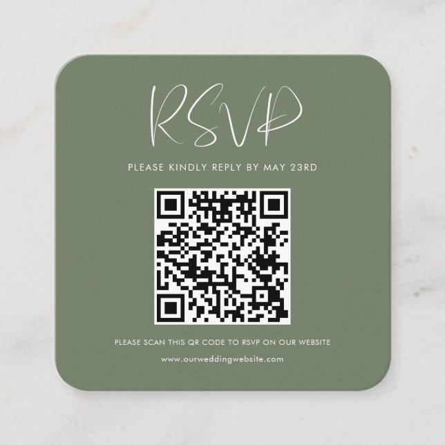Elegant & modern Dark sage QR code RSVP response Enclosure Card (Front)