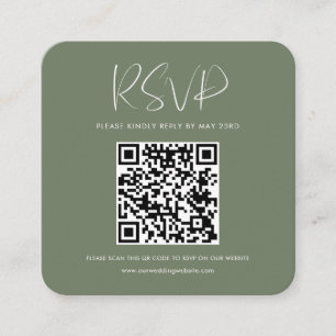 Elegant & modern Dark sage QR code RSVP response Enclosure Card