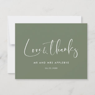 Elegant & modern Dark sage wedding Love & thanks Thank You Card