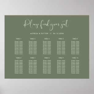 Elegant & Modern Dark Sage Wedding seating chart