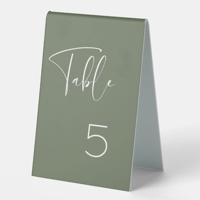 Elegant & modern Dark sage wedding table number (Front)