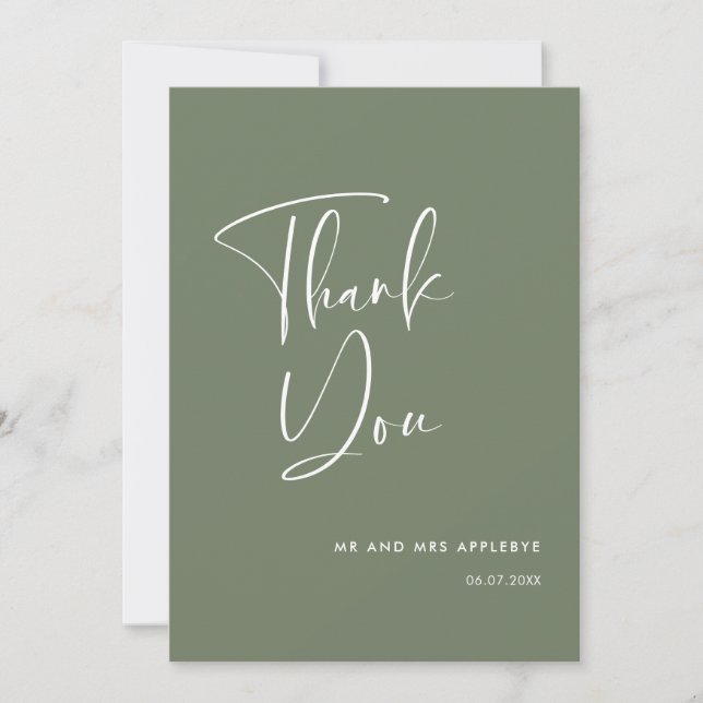 Elegant & modern Dark sage wedding Thank you card (Front)