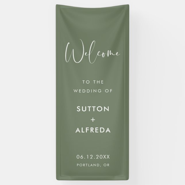 Elegant Modern Dark Sage Welcome to our Wedding Banner (Vertical)