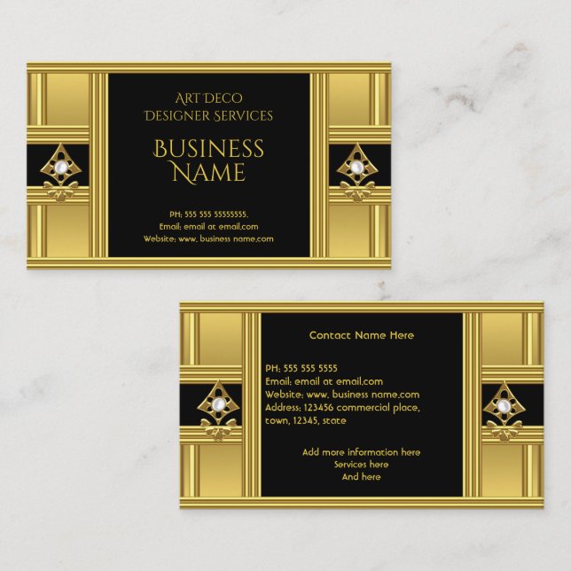 Elegant Modern Deco Gold Black Pearl 2 Business Card (Front/Back)