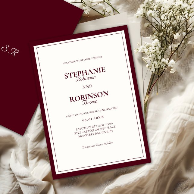 Elegant Modern Deep Burgundy Ivory Formal Wedding Invitation (Creator Uploaded)