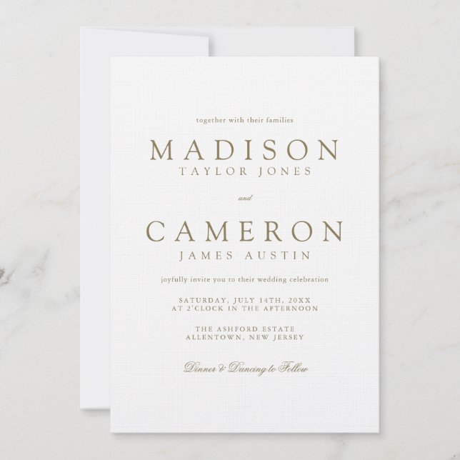 Elegant Modern Delicate Gold Wedding Invitation (Front)