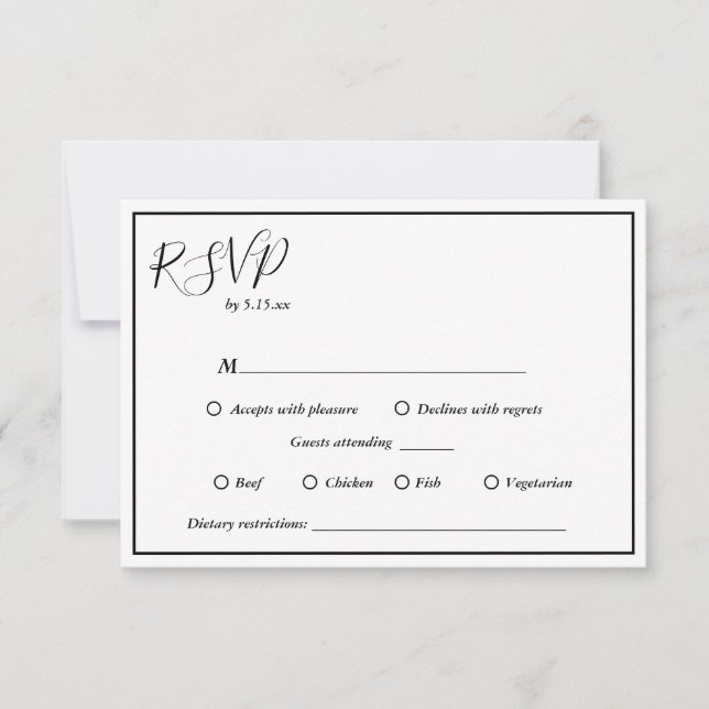 Elegant Modern Dietary Restrictions Wedding RSVP Card (Front)