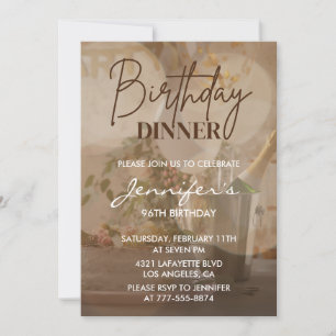 Elegant Modern Dinner Champagne 96th birthday Invitation