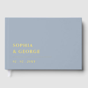 Elegant Modern Dusty Blue and Gold Wedding Guest Book