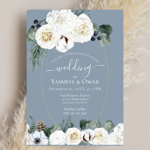 Elegant Modern Dusty Blue and Sage Green Wedding Invitation