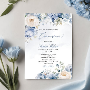 Elegant Modern Dusty Blue Floral Quinceañera  Invitation