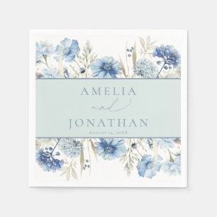 Elegant Modern Dusty Blue Floral Wedding Napkin