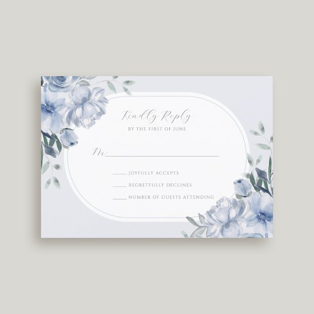 Elegant Modern Dusty Blue Floral Wedding RSVP Card (Creator Uploaded)