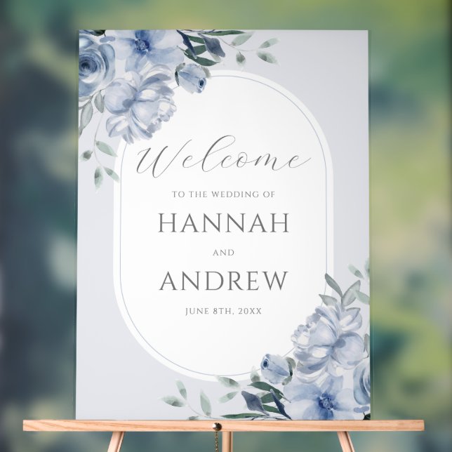 Elegant Modern Dusty Blue Floral Wedding Welcome Acrylic Sign (Neutral)