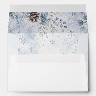 Elegant Modern Dusty Blue Floral Winter Wedding  Envelope