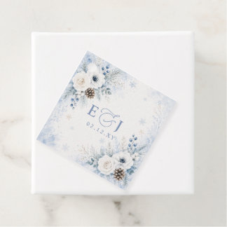 Elegant Modern Dusty Blue Floral Winter Wedding  Favour Tags