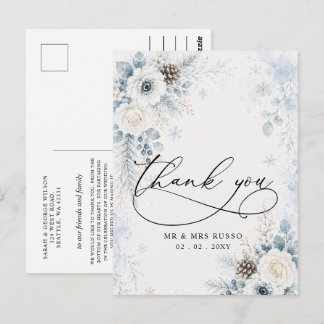 Elegant Modern Dusty Blue Floral Winter Wedding  Postcard