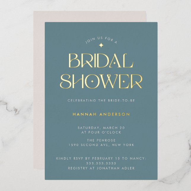 Elegant Modern Dusty Blue Gold Star Bridal Shower (Front/Back)
