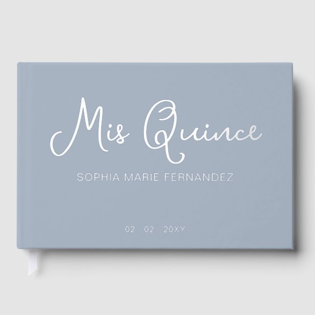 Elegant Modern Dusty Blue Quinceañera Guest Book (Front)
