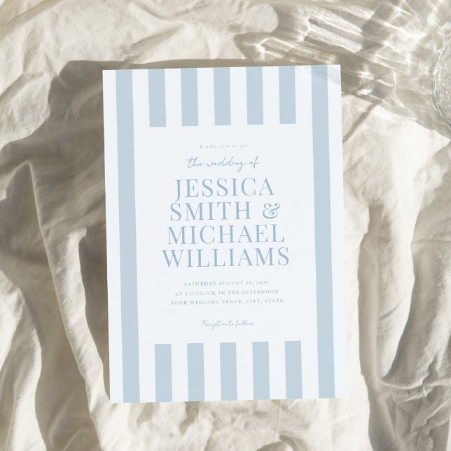 Elegant Modern Dusty Blue Striped Wedding Invitation (Creator Uploaded)