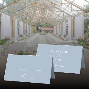 Elegant Modern Dusty Blue Wedding Folded Place Card