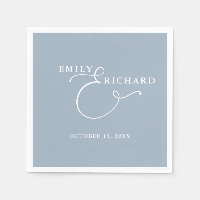 Elegant Modern Dusty Blue Wedding Napkin (Front)
