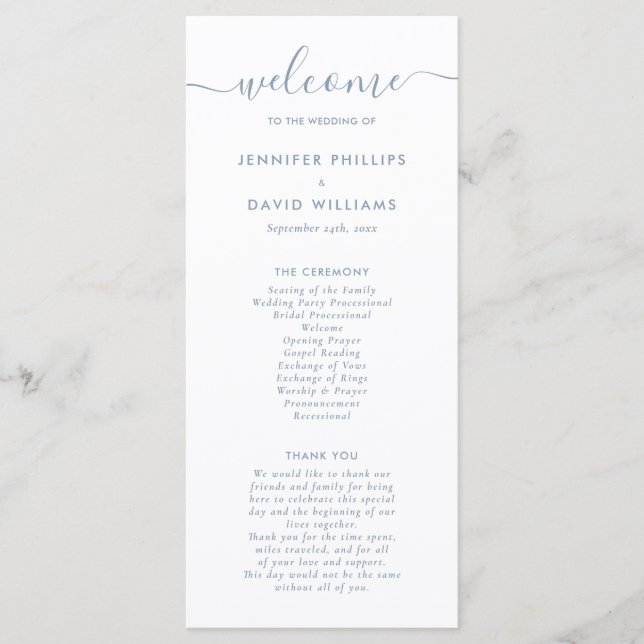 Elegant Modern Dusty Blue Wedding Program (Front)