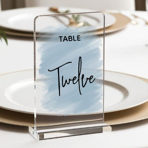 Elegant modern dusty blue wedding table number acrylic sign