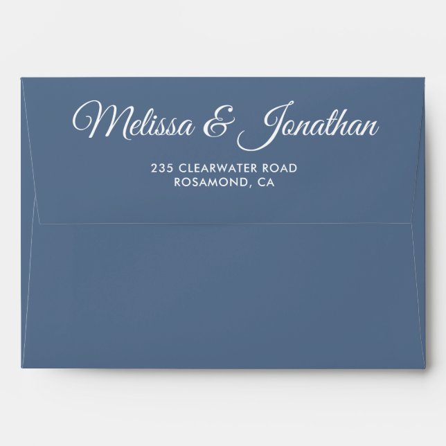 Elegant modern dusty blue white script wedding envelope (Back (Top Flap))