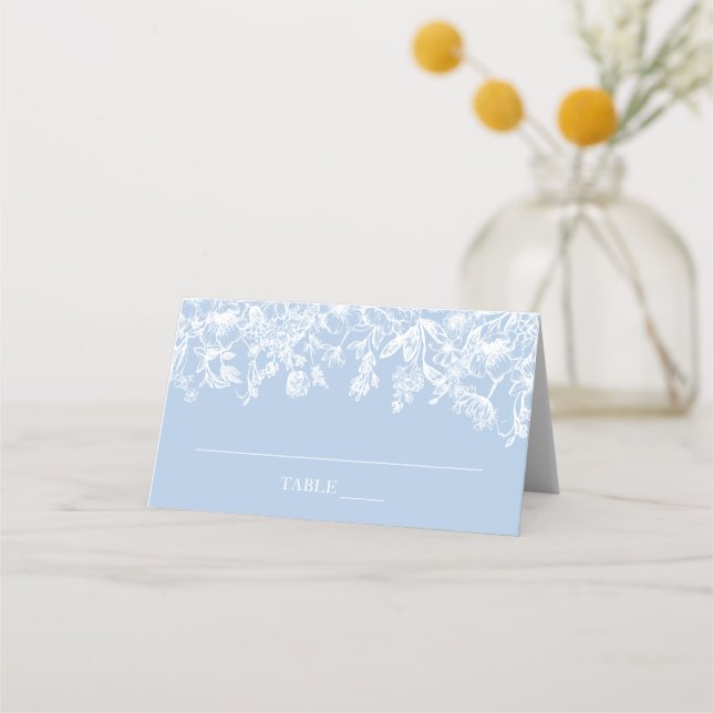 Elegant Modern Dusty Blue Wildflower Place Card (Front)