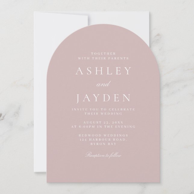 Elegant Modern Dusty Pink Arch Wedding Invitation (Front)