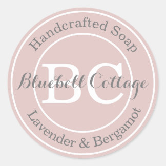 Elegant Modern Dusty Pink Monogram Handmade Soap Classic Round Sticker
