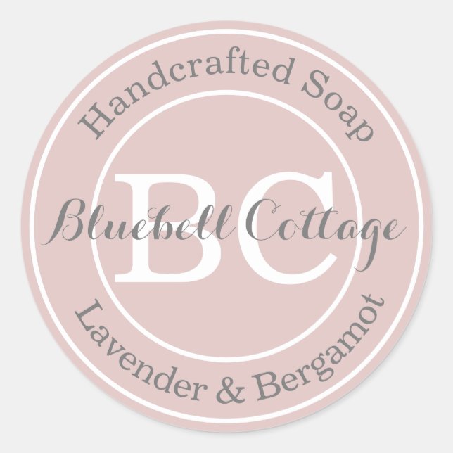 Elegant Modern Dusty Pink Monogram Handmade Soap Classic Round Sticker (Front)