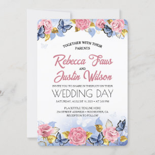 Elegant Modern Dusty Pink Rose Floral Invitation