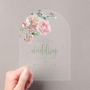 Elegant Modern Dusty Pink Rose Floral Wedding  Acrylic Invitations