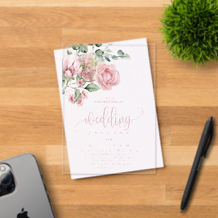 Elegant Modern Dusty Pink Rose Floral Wedding  Acrylic Invitations