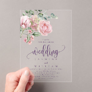 Elegant Modern Dusty Pink Rose Floral Wedding Acrylic Invitations