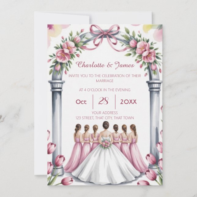 Elegant Modern Dusty Pink Rose Floral Wedding Invitation (Front)