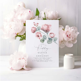 Elegant Modern Dusty Pink Rose Floral Wedding Invitation