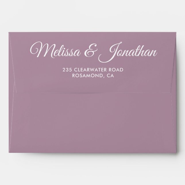Elegant modern Dusty Purple white script wedding Envelope (Back (Top Flap))